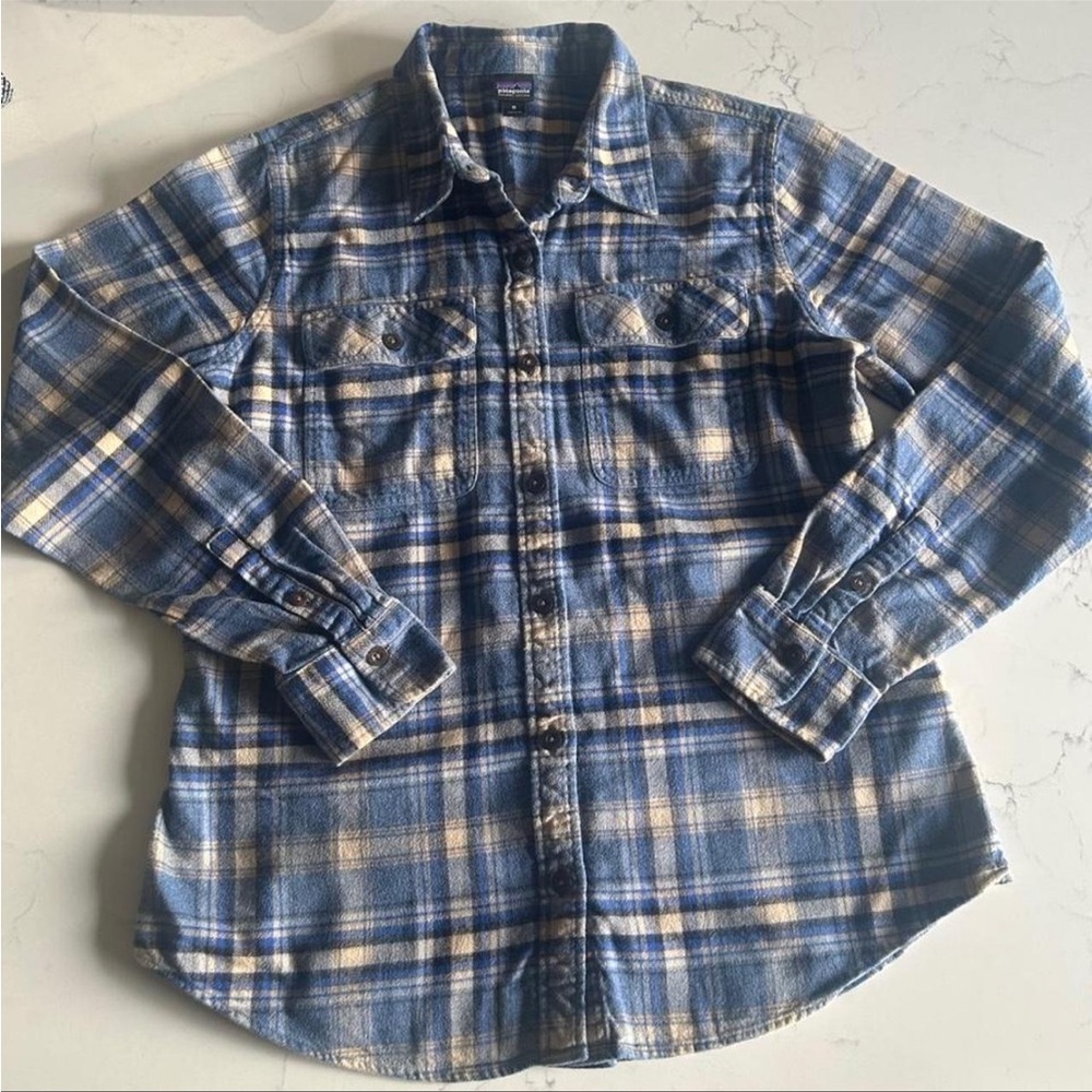 Patagonia Kids Blue and Tan Plaid Shirt